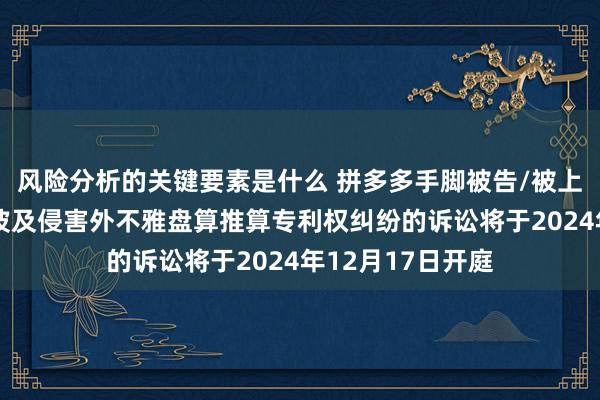 风险分析的关键要素是什么 拼多多手脚被告/被上诉东谈主的8起波及侵害外不雅盘算推算专利权纠纷的诉讼将于2024年12月17日开庭