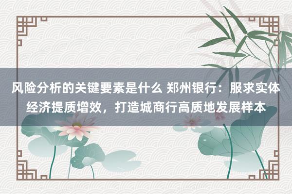 风险分析的关键要素是什么 郑州银行：服求实体经济提质增效，打造城商行高质地发展样本