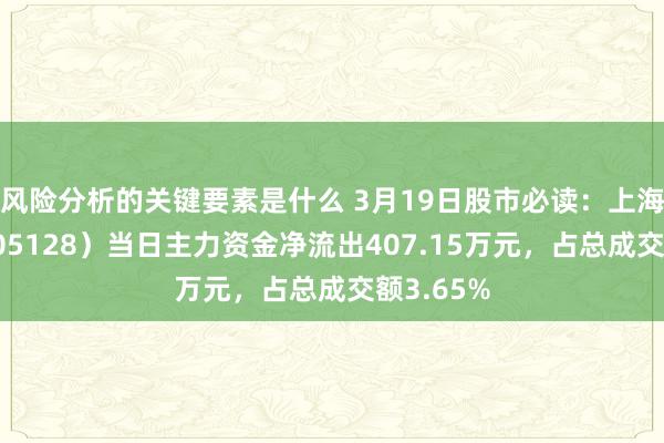 风险分析的关键要素是什么 3月19日股市必读：上海沿浦（605128）当日主力资金净流出407.15万元，占总成交额3.65%